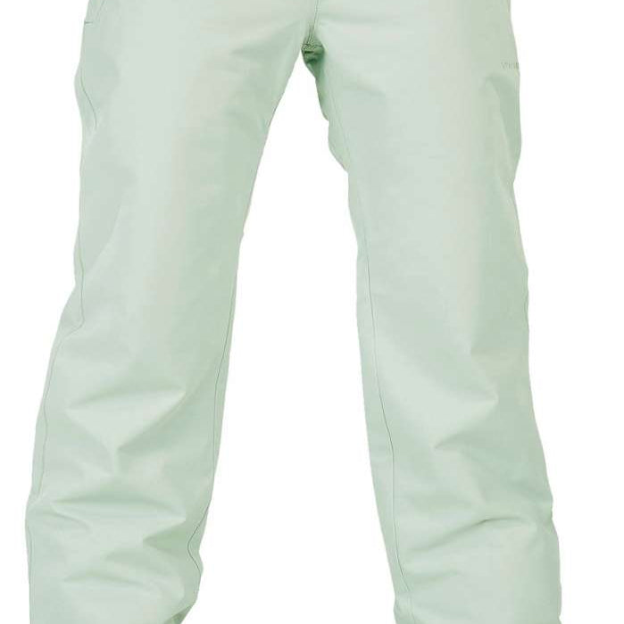 Volcom Women's Frochickie Insulated Pant - Light green snow pants with a subtle floral pattern on the side of one leg.