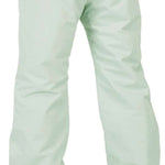 Volcom Women's Frochickie Insulated Pant - Light green snow pants with a subtle floral pattern on the side pockets and black zippers.