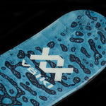 Volk Junior's Revolt 100 Ski 2023 - A blue and white ski with a black pattern of abstract shapes resembling animal prints.