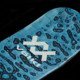 Volk Junior's Revolt 100 Ski 2023 - A blue and white ski with a black pattern of abstract shapes resembling animal prints.
