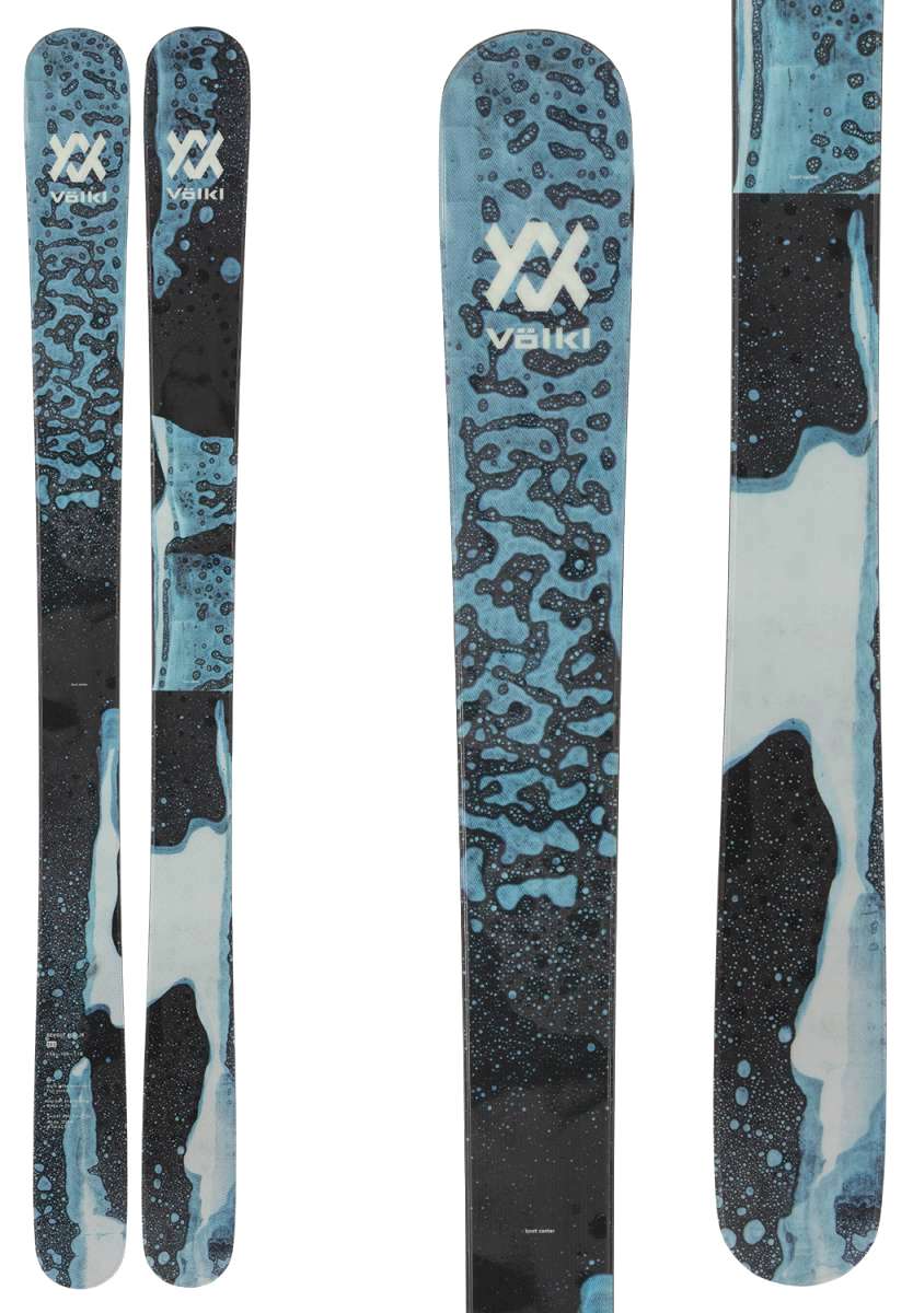 Volk Junior's Revolt 100 Ski 2023 - A black and white ski with a pattern of abstract shapes resembling paint splatters.