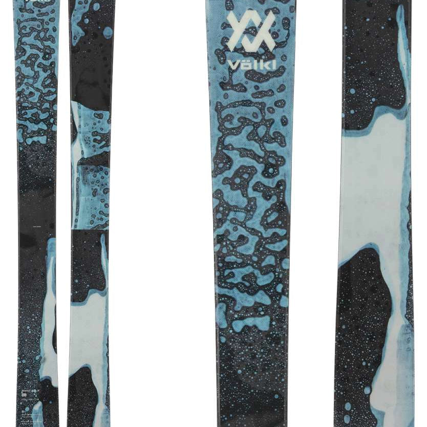 Volk Junior's Revolt 100 Ski 2023 - A black and white ski with a pattern of abstract shapes resembling paint splatters.