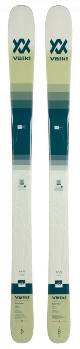 Volkl Women's Blaze 94 Skis 2024 - White skis with a dark green stripe near the tip and a white logo on top.