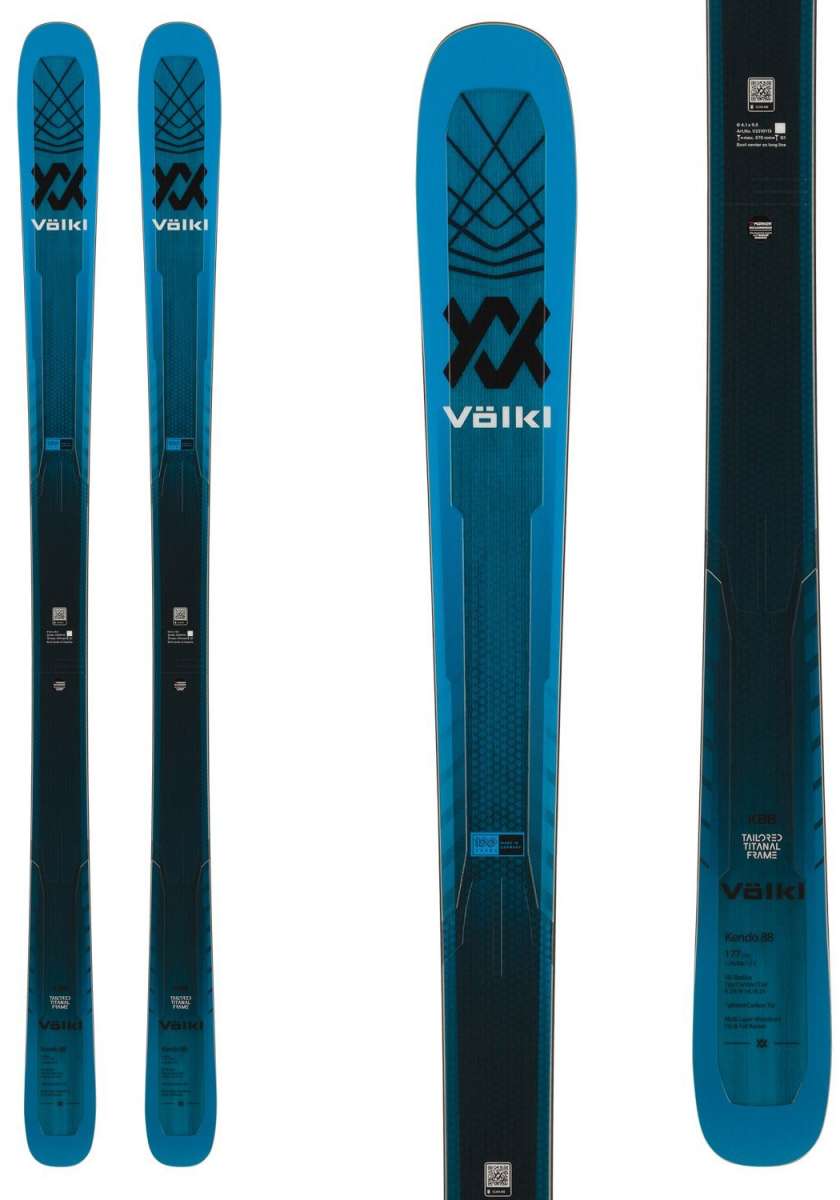 Volkl Kendo 88 Ski 2024 - A blue ski with a black logo and white lettering on top.
