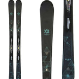 Volkl Women's Flair 8.0 Skis 2023 - Black skis with a geometric pattern on top and bottom, featuring a light blue triangle design.