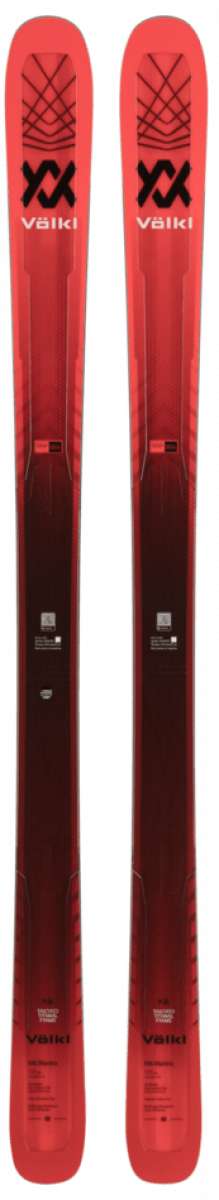 Volkl M6 Mantra Skis 2024 - A pair of skis with a black and white logo on top, featuring a geometric design.