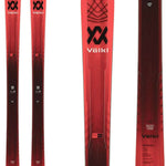 Volkl M6 Mantra Skis 2024 - A pair of skis with a red base color and black lettering on top.