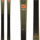 Volkl Mantra 102 Skis 2024 - Olive green skis with black bindings and a textured top sheet.