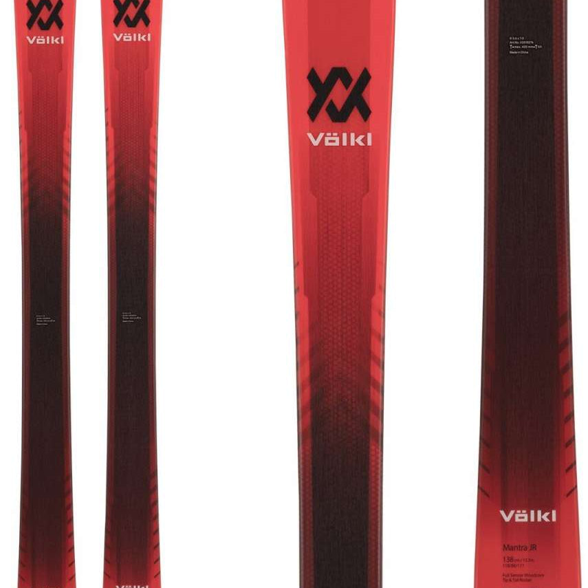 Volkl - Jr.'s Mantra Ski 2024 is a red ski with black lettering and a distinctive "V" logo on top.