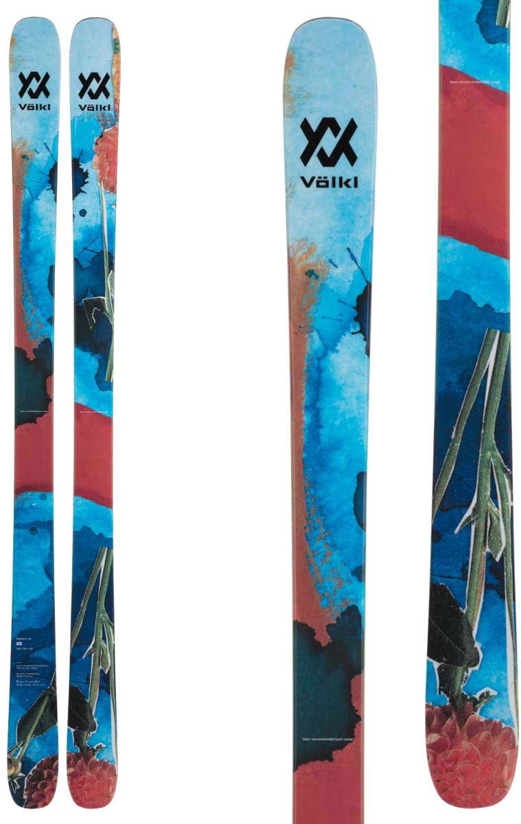 Volkl Revolt 90 Flat Ski 2022-2023 - A blue ski with a white stripe down the middle and black lettering that says "Revolt".