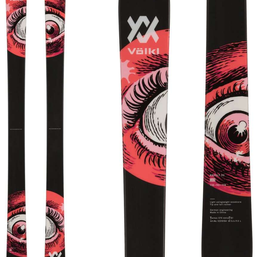 Volkl Revolt 90 Ski 2024 - Black ski with white lettering and a red stripe at the top.