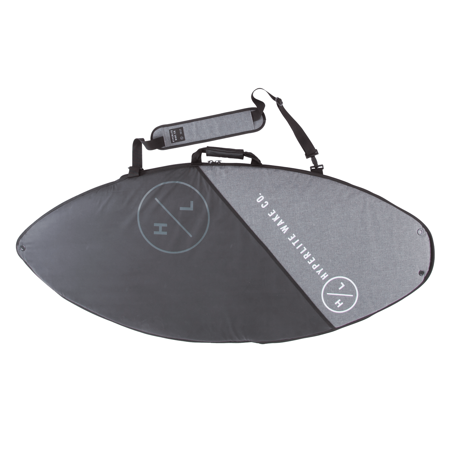 Hyperlite Wakesurf Bag 2023 - Gray bag with a white logo and black straps.