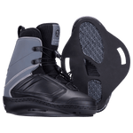 Hyperlite Junior's Optic 2-4 Wake Bindings 2023 - A pair of black wake bindings with white accents and a circular logo on the top strap.