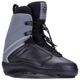 Hyperlite Junior's Optic 2-4 Wake Bindings 2023 - A pair of black and gray wake bindings with a white logo on the side.