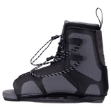 Hyperlite Remix Wake Bindings 2023 - A pair of black wake bindings with a mesh panel on the side and a strap that goes across the top of the foot.