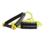 Hyperlite 25 Surf Rope w/Handle - A black rope with a yellow handle and white lettering, coiled on its side.