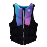 Hyperlite Logic Women's CGA Vest 2023 - A black life vest with a gradient purple and blue pattern on the chest area.