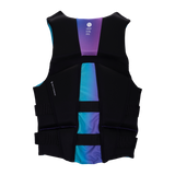 Hyperlite Logic Women's CGA Vest 2023 - A black life vest with purple and blue accents, featuring a gradient pattern on the front.