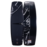 Hyperlite - Cryptic Wakeboard 2023 is a black wakeboard with white marbling and a black strap.