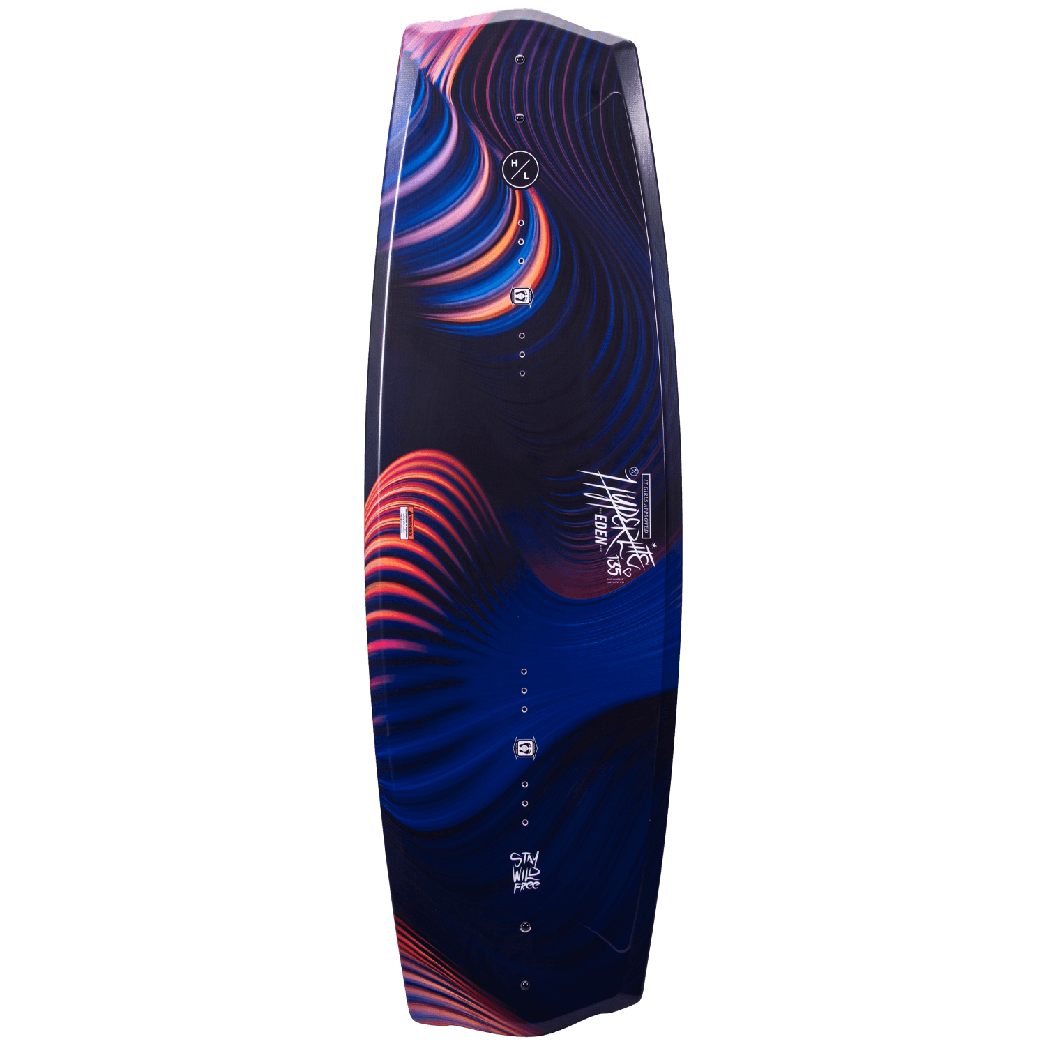 Hyperlite Eden Wakeboard 2023 - A navy blue wakeboard with a red and white logo on the top left side.