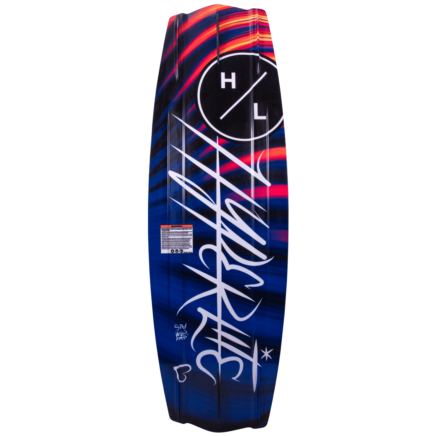 Hyperlite Eden Wakeboard 2023 - A blue, red, and black wakeboard with a white logo on top.