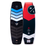Hyperlite Murray Pro Wakeboard 2023 - A black, blue, white and gray wakeboard with a wavy pattern on top.