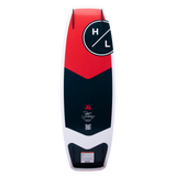 Hyperlite Murray Pro Wakeboard 2023 - A red, black, and white wakeboard with a circular logo featuring "H" and "L" in white letters on top of it.