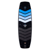 Hyperlite Murray Pro Wakeboard 2023 - A black wakeboard with a blue and white chevron pattern on top, featuring a circular logo at the top center.