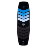 Hyperlite Murray Pro Wakeboard 2023 - A black wakeboard with a blue and white chevron pattern on top, featuring a circular logo at the top center.