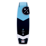 Hyperlite Murray Pro Wakeboard 2023 - A light blue wakeboard with a black logo featuring "H" and "L" in white letters, positioned at the top center of the board.