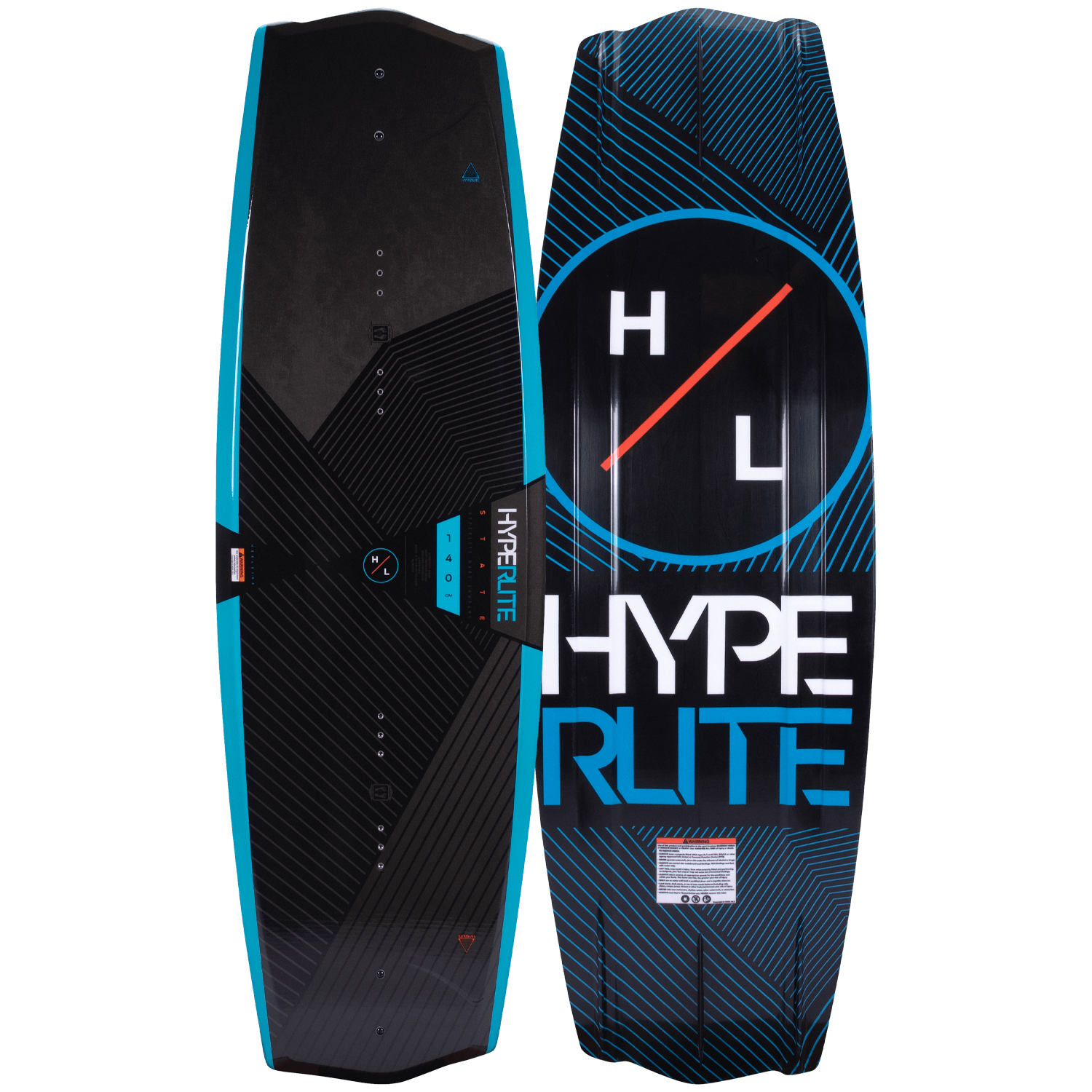 Hyperlite - Junior's 125 State Wakeboard 2023 with black and red graphics on a gray background.