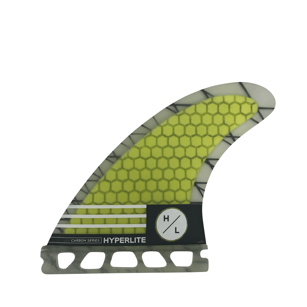 Hyperlite - 4.75 Carbon Surf Fin Set w/Key 2023 is a set of four fins with carbon fiber construction and keyhole mounting system.