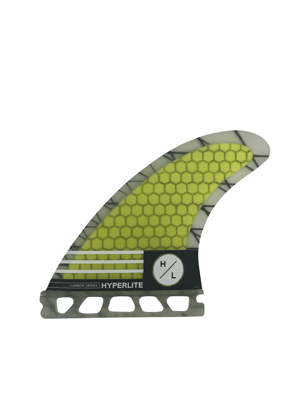 Hyperlite - 4.75 Carbon Surf Fin Set w/Key 2023 is a set of four fins with carbon fiber construction and keyhole mounting system.