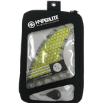 Hyperlite - 4.75 Carbon Surf Fin Set w/Key 2023 is packaged in a clear plastic bag with a black zipper and key attached to it.