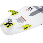 Hyperlite 4.75 Carbon Surf Fin Set w/Key - 2023 surfboard fins with black and white stripes on a transparent fin blade, mounted to a bright yellow base.