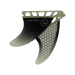Hyperlite 3.5 Flux Fin Set w/Key - 2023 fin set is black with a white logo and features a honeycomb pattern on the top portion of each fin.