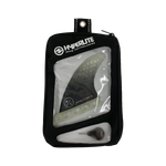 Hyperlite 3.5 Flux Fin Set w/Key - 2023 fin set with a black and white patterned design on the top fin, featuring a greenish tint at the tip.