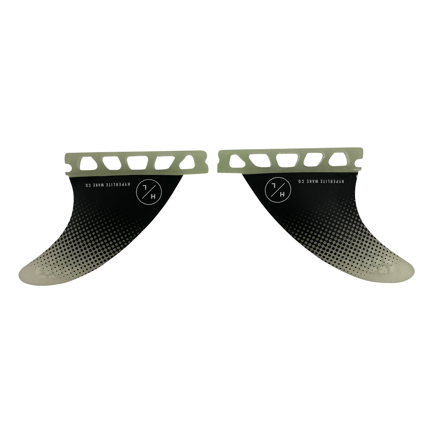 Hyperlite 3.5 Flux Fin Set w/Key - 2023 fin set with a black base and white lettering, featuring a distinctive "FLUX" logo on each fin.
