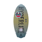 Hyperlite Shim Jr. Wakesurf Board 2023 - A blue and white wakesurf board with a geometric pattern on its bottom.