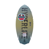 Hyperlite Shim Jr. Wakesurf Board 2023 - A blue and white wakesurf board with a geometric pattern on its bottom.