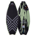 Hyperlite Smokewagon Wakesurf Board 2023 - A black wakesurf board with a white logo and gray chevron pattern on its bottom.
