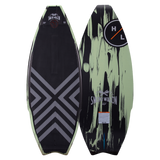 Hyperlite Smokewagon Wakesurf Board 2023 - A black wakesurf board with a white logo and gray chevron pattern on its bottom.