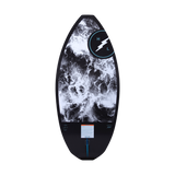 Hyperlite Storm Wakesurf Board 2023 - A black wakesurf board with a white lightning bolt logo on top and a blue stripe at the bottom.