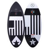 Hyperlite Transistor Wakesurf Board 2023 - A black and white wakesurf board with a geometric pattern on its top surface.
