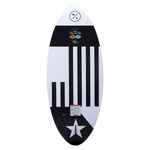 Hyperlite Transistor Wakesurf Board 2023 - A black and white wakesurf board with a star at the bottom tip.