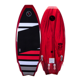 Hyperlite Wingman Wakesurf Board 2023 - A black and white wakesurf board with a red outline, featuring a geometric pattern on its top surface.