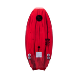 Hyperlite Wingman Wakesurf Board 2023 - A red wakesurf board with a black logo featuring "Wingman" in white letters on top of it.