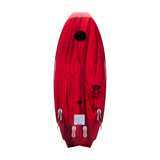 Hyperlite Wingman Wakesurf Board 2023 - A red wakesurf board with a black logo on top and white fins at the bottom.