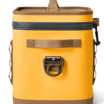 Yeti Hopper Flip 12 Personal Cooler - A yellow cooler with a zippered top and two side handles, featuring a black logo on the front.