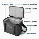 Yeti Hopper Flip 18 Personal Cooler - Gray cooler with a zippered lid and two handles on either side, featuring a gray color scheme.